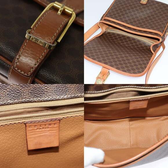 CELINE Macadam Canvas Shoulder Bag Pvc Leather Brown Gold - Picture 11 of 13